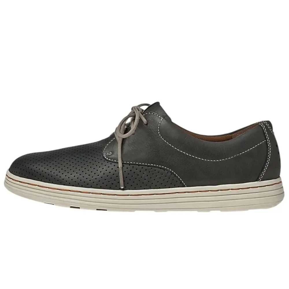 Dunham by‎ New Balance Mens Leather Perforated Oxford Shoes Grey Contrast Stitch